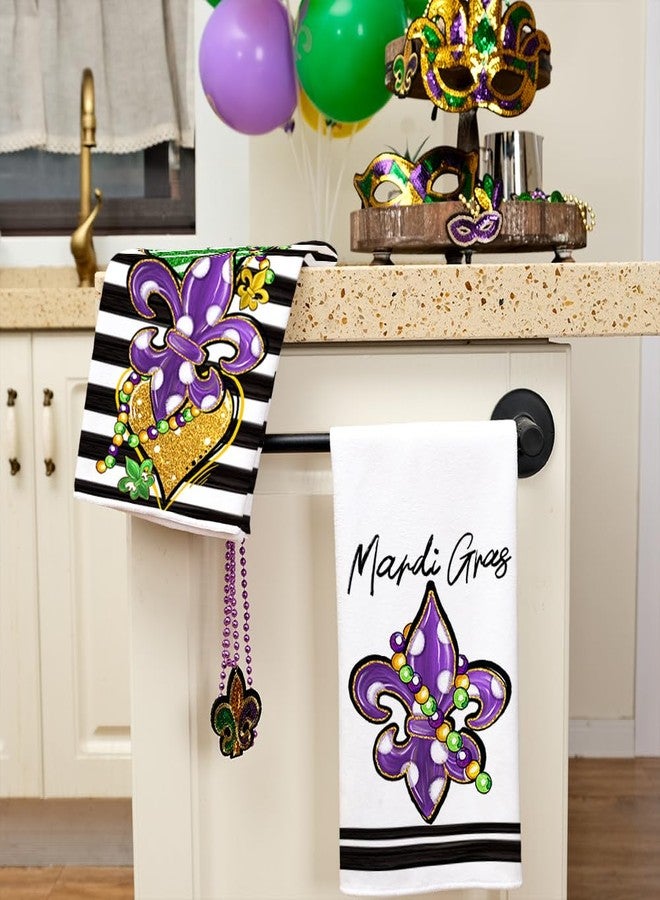 ARKENY Mardi Gras Kitchen Towels Set of 2,Purple Fleur De Lis White Polka dot Beads Dish Towels 18x26 Inch Drying Dishcloth,Farmhouse Home Mardi Gras Carnival Seasonal Holiday Decorations AD192 - Image 3
