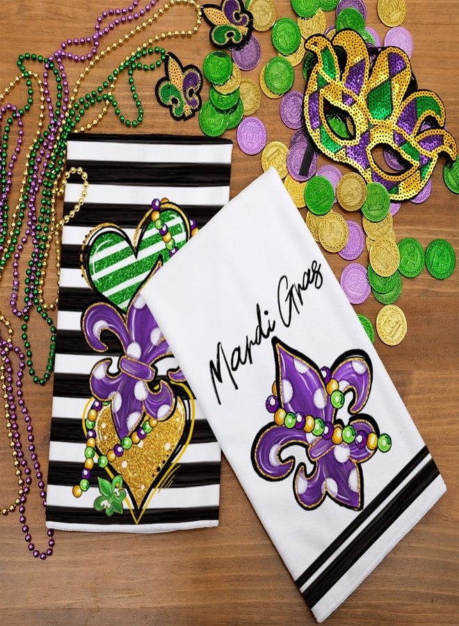ARKENY Mardi Gras Kitchen Towels Set of 2,Purple Fleur De Lis White Polka dot Beads Dish Towels 18x26 Inch Drying Dishcloth,Farmhouse Home Mardi Gras Carnival Seasonal Holiday Decorations AD192 - Image 2