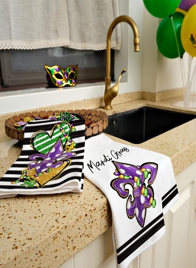 ARKENY Mardi Gras Kitchen Towels Set of 2,Purple Fleur De Lis White Polka dot Beads Dish Towels 18x26 Inch Drying Dishcloth,Farmhouse Home Mardi Gras Carnival Seasonal Holiday Decorations AD192 - Image 4