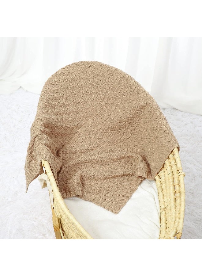 LAWKUL Baby Blankets Knit Cable Babe Blanket Soft Airy Newborn Infant Receiving Swaddling Beige Neutral Crib Stroller 40"x30" - Image 4