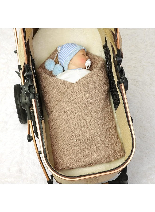 LAWKUL Baby Blankets Knit Cable Babe Blanket Soft Airy Newborn Infant Receiving Swaddling Beige Neutral Crib Stroller 40"x30" - Image 3