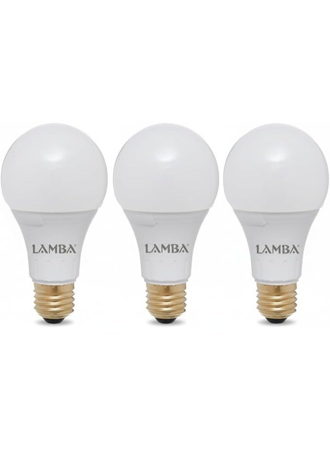 LAMBA 12W A65 LED Bulb Kit, 90% Energy Saving, 30,000 Hours Lifespan, A++ Efficiency, Bright Light (3 Pack), White - Image 1