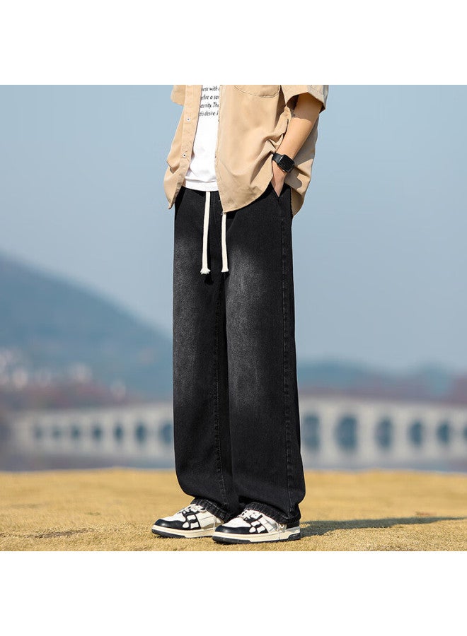 Foss Phil Men's Jeans, Autumn And Winter Straight-leg Wide-leg American Retro High Street Versatile Casual Pants, Y05 Black 3XL - Image 5