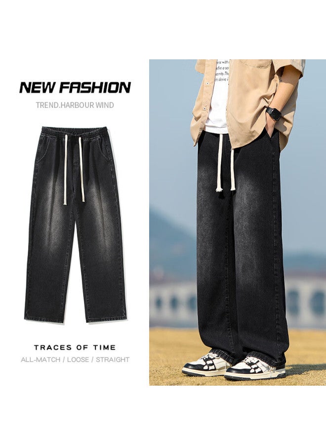 Foss Phil Men's Jeans, Autumn And Winter Straight-leg Wide-leg American Retro High Street Versatile Casual Pants, Y05 Black 3XL - Image 1