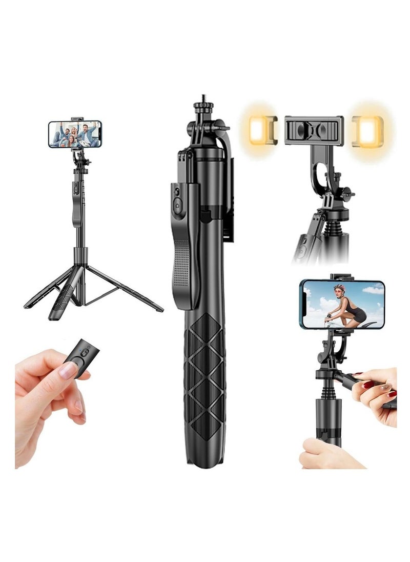 Generic - Selfie Stick With Light Extendable To 160cm Selfie Stick Tripod With Bluetooth Wireless Remote Phone Holder (L16 Black Light) - Image 1