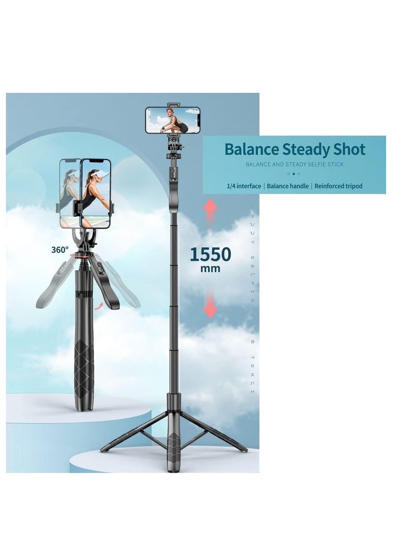 Generic - Selfie Stick With Light Extendable To 160cm Selfie Stick Tripod With Bluetooth Wireless Remote Phone Holder (L16 Black Light) - Image 1