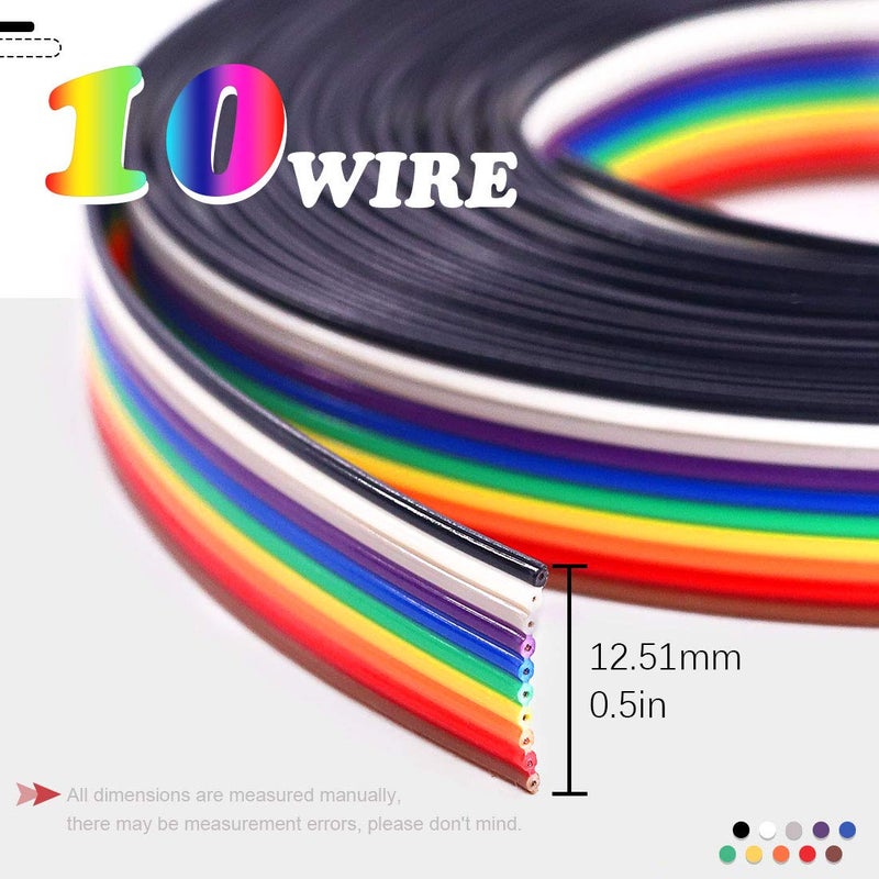 Hilitchi 16ft/5m 10 Wire Rainbow Color Flat Ribbon IDC Wire Cable - Image 2