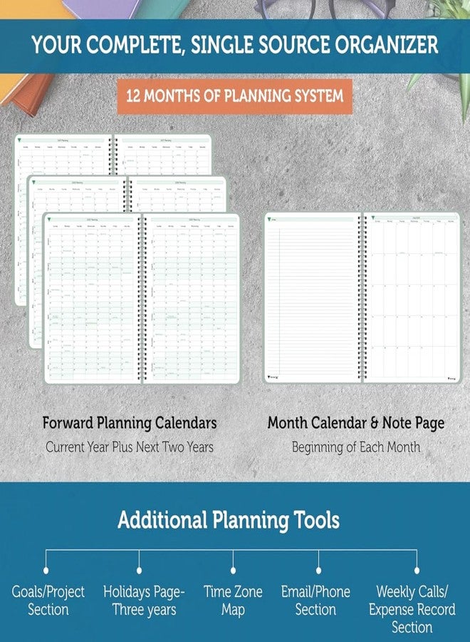 Planner Pad مفكرة تخطيط حلزونية بثلاثة مستويات، منظم لمدة 12 شهرًا، من أكتوبر 2025 إلى سبتمبر 2026، غلاف رمادي مخضر/حبر أخضر فاتح، 6 3/4 بوصة × 8 1/2 بوصة - Image 4