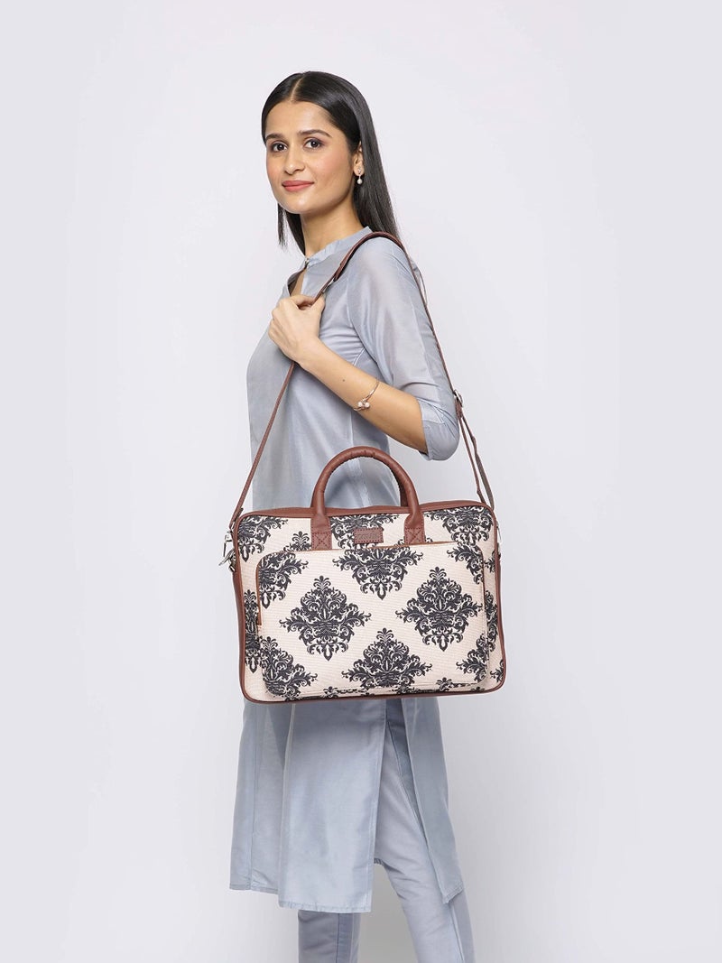 ZOUK Laptop Bag for Women Ideal for 15.6 inch Laptop, MacBook - Vegan Leather Office Bags for Ladies with Detachable Shoulder Strap (Mughal Motif) - Image 2