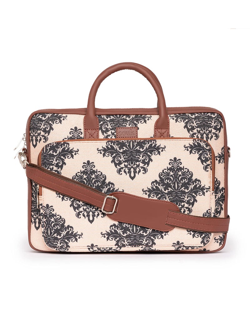 ZOUK Laptop Bag for Women Ideal for 15.6 inch Laptop, MacBook - Vegan Leather Office Bags for Ladies with Detachable Shoulder Strap (Mughal Motif) - Image 1