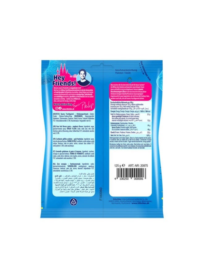 Hitschies Blue Sour Dragon Tongues Chewy Candy, Extra Tangy Fruit Strips, Blue Raspberry Flavor, Vegan Friendly Snack, 125g - Image 2