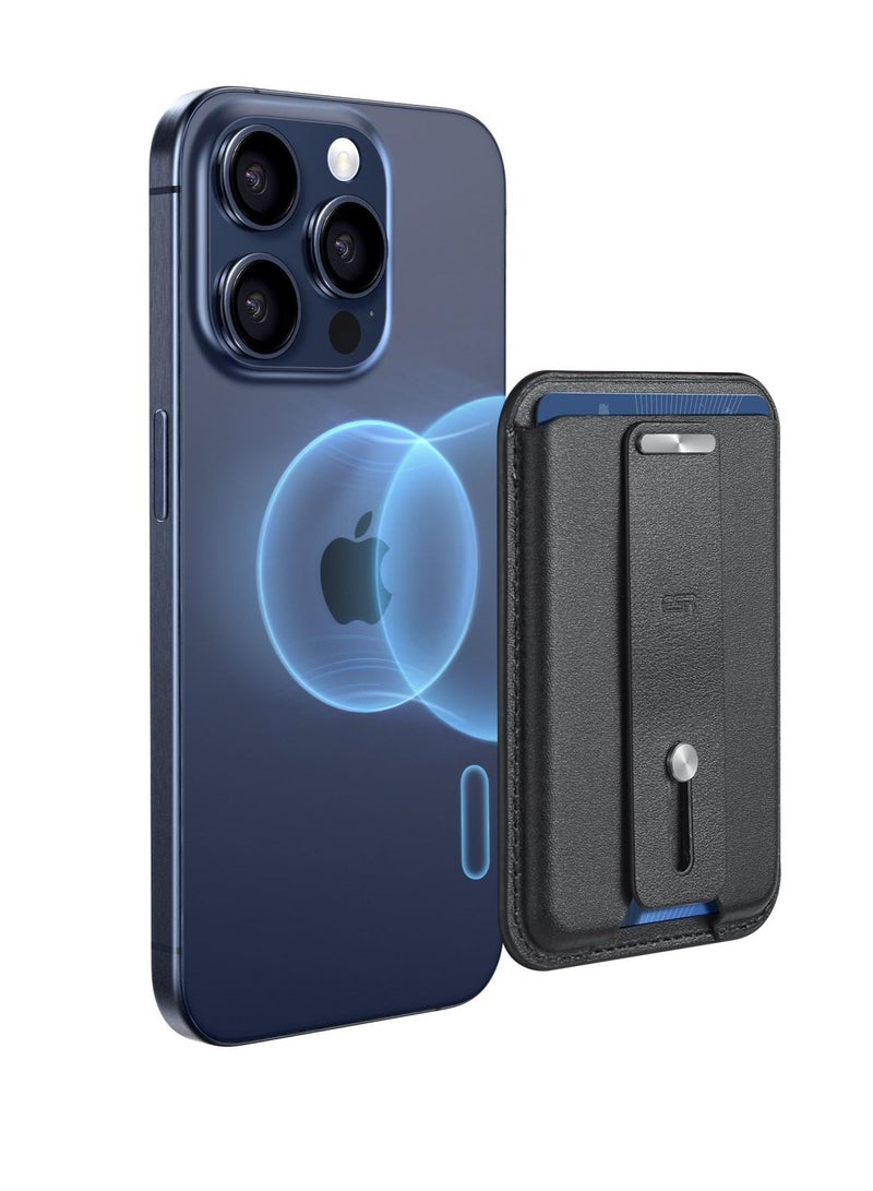 Excefore for MagSafe Wallet, Magnetic Wallet, Magnetic Card Wallet Holder, with Secure-Grip Finger Loop, 3-Card Holder, Vegan Leather, for Apple 15-12 Series, Not for 13/12 Mini (Black) - Image 1