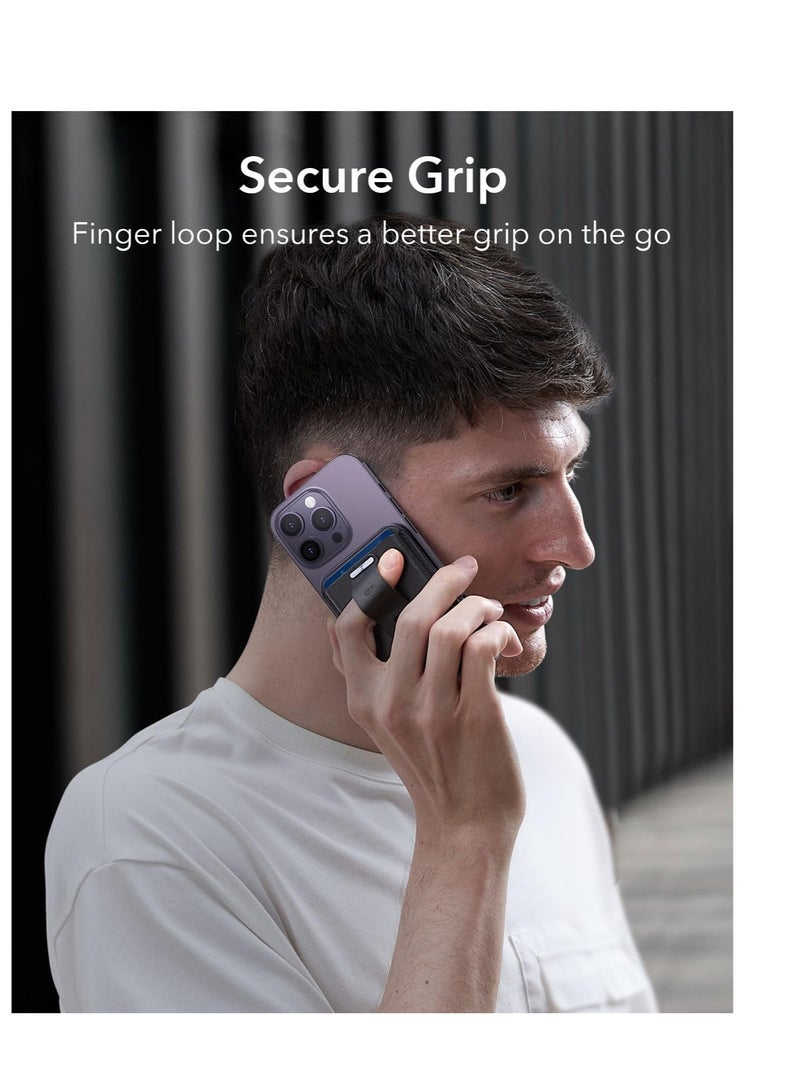 Excefore for MagSafe Wallet, Magnetic Wallet, Magnetic Card Wallet Holder, with Secure-Grip Finger Loop, 3-Card Holder, Vegan Leather, for Apple 15-12 Series, Not for 13/12 Mini (Black) - Image 4