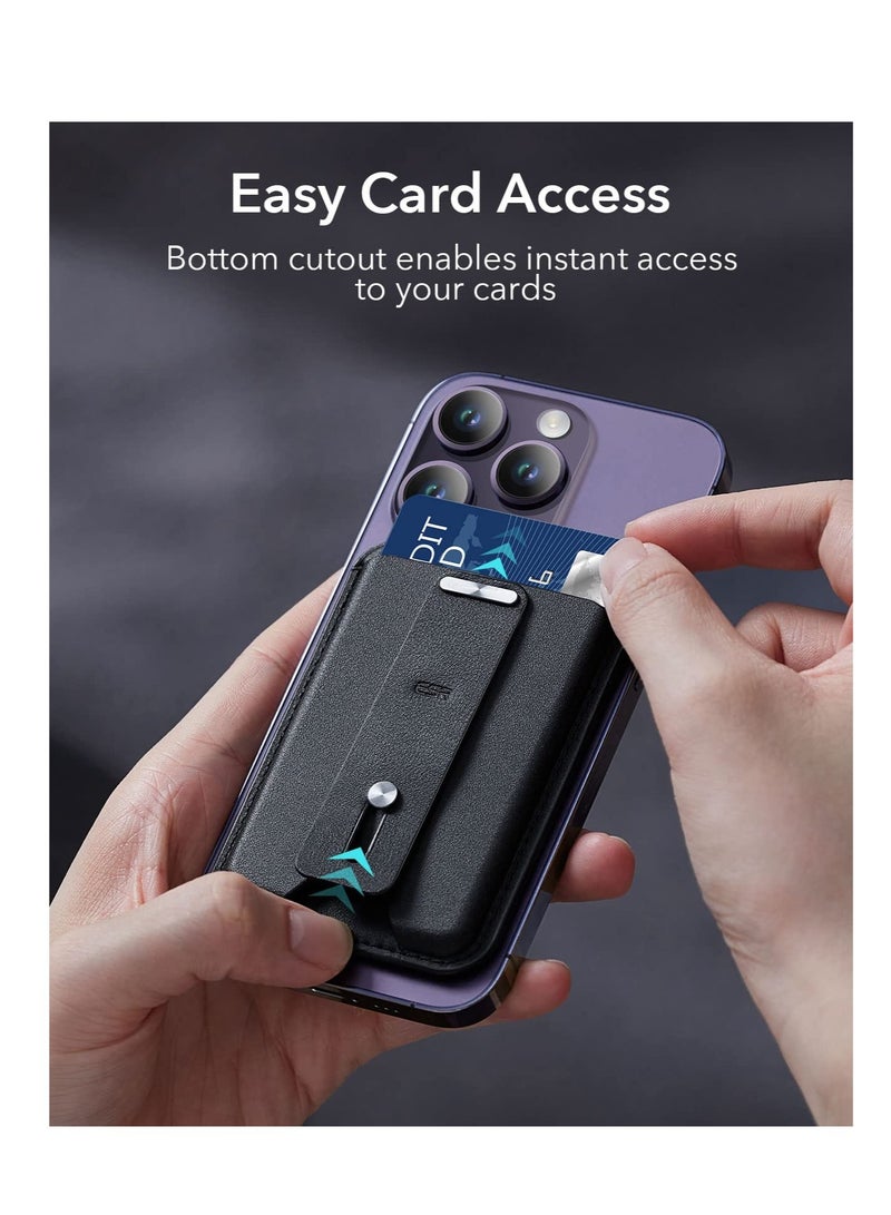 Excefore for MagSafe Wallet, Magnetic Wallet, Magnetic Card Wallet Holder, with Secure-Grip Finger Loop, 3-Card Holder, Vegan Leather, for Apple 15-12 Series, Not for 13/12 Mini (Black) - Image 5