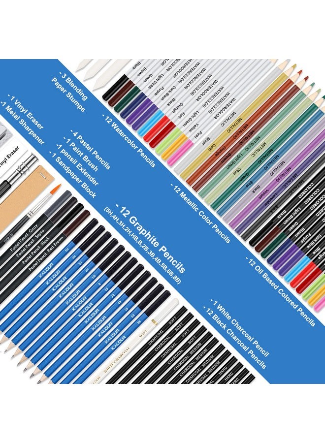 KALOUR 76Pc Art Supply Set - Sketching & Drawing Kit With Tutorial Book, Sketchbook & Paper - Pencils, Pastels, Watercolors For Beginner Artists - Image 3