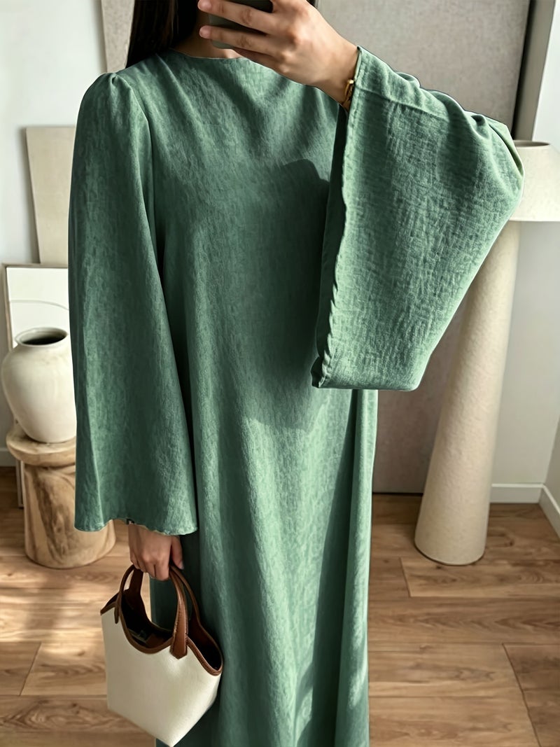 Elegant High-Waisted Bodycon Dress with Cinched Waist Tie-Front Closure - Long Sleeve Round Neck -Line Dress Suitable for Weddings,, Parties, Machine Washable Solid Color Dress - Image 4