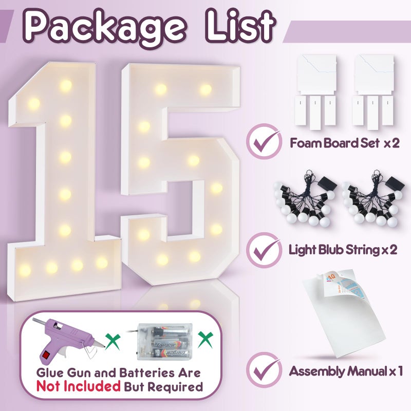 Bugame Light Up Numbers 4FT, Number 16 Light Up Sign Marquee Numbers 4 Feet Tall, Large 16 Marquee Number for 16th Birthday Party Decorations Mosaic NÃºmero - Image 3