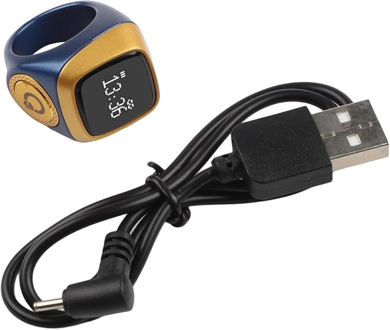 خاتم ذكي بشاشة مقاوم للماء عداد تسابيح رقمي تذكير بمواقيت الصلاة بالاهتزاز 18 ملم أزرق - Image 3