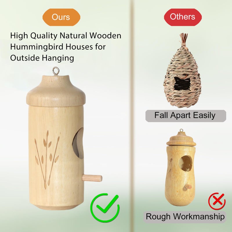 OROGHT Hummingbird House - Natural Wooden Hummingbird Houses For Outside Hanging  Gardening Gifts Home Decoration 3 Packs - Image 2