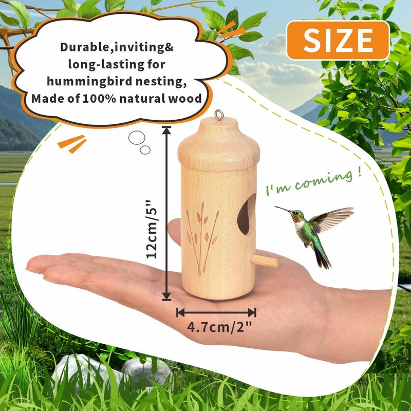 OROGHT Hummingbird House - Natural Wooden Hummingbird Houses For Outside Hanging  Gardening Gifts Home Decoration 3 Packs - Image 3