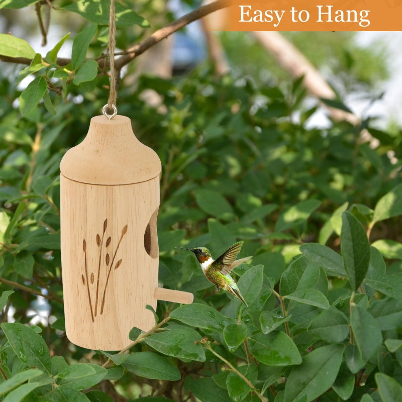 OROGHT Hummingbird House - Natural Wooden Hummingbird Houses For Outside Hanging  Gardening Gifts Home Decoration 3 Packs - Image 5