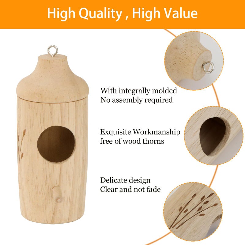 OROGHT Hummingbird House - Natural Wooden Hummingbird Houses For Outside Hanging  Gardening Gifts Home Decoration 3 Packs - Image 4