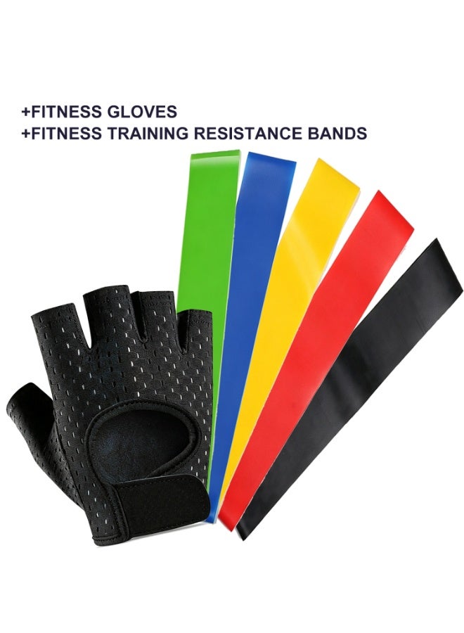 Workout Gloves Resistance Bands Set,Semi Finger Training Gloves with Palm Protection,5pcs Assorted Pounds Strength Training Exercise Resistance Loops Stretch Bands, Fitness Equipment Set Suitable for indoor yoga, gyms, outdoor fitness, and other scenarios. - Image 1