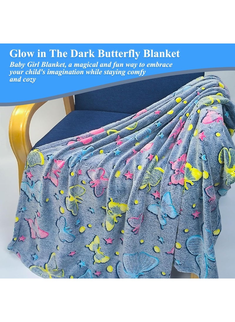 Planet of Toys - Glow in Dark Blanket for Kids Girls & Boys & Cozy Warm Blanket for Babys | Super Soft Microfiber, Soft, Breathable, Non Toxic, Warm Kids Printed Blanket (Butterfly Blanket) - Image 1