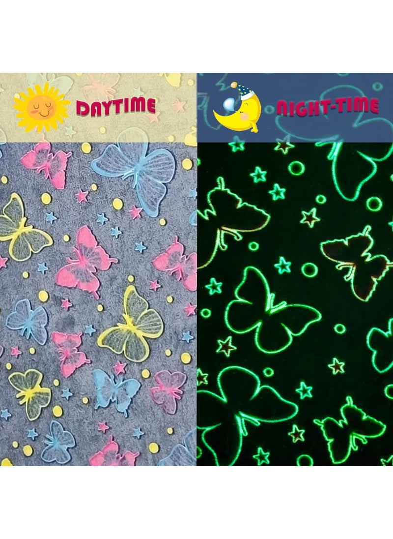 Planet of Toys - Glow in Dark Blanket for Kids Girls & Boys & Cozy Warm Blanket for Babys | Super Soft Microfiber, Soft, Breathable, Non Toxic, Warm Kids Printed Blanket (Butterfly Blanket) - Image 1