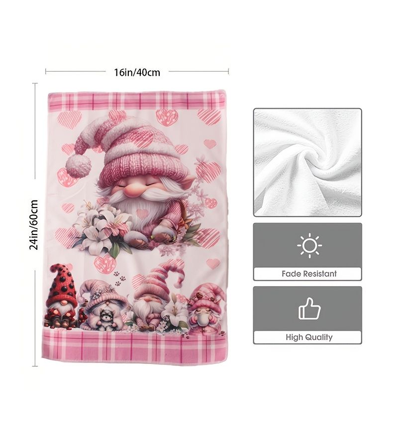 Sweet Pink Gnome Kitchen Towel Set 5 Pack Pink Grid Gathering Gnome Unique Designs For Baking And Cleaning - Image 3