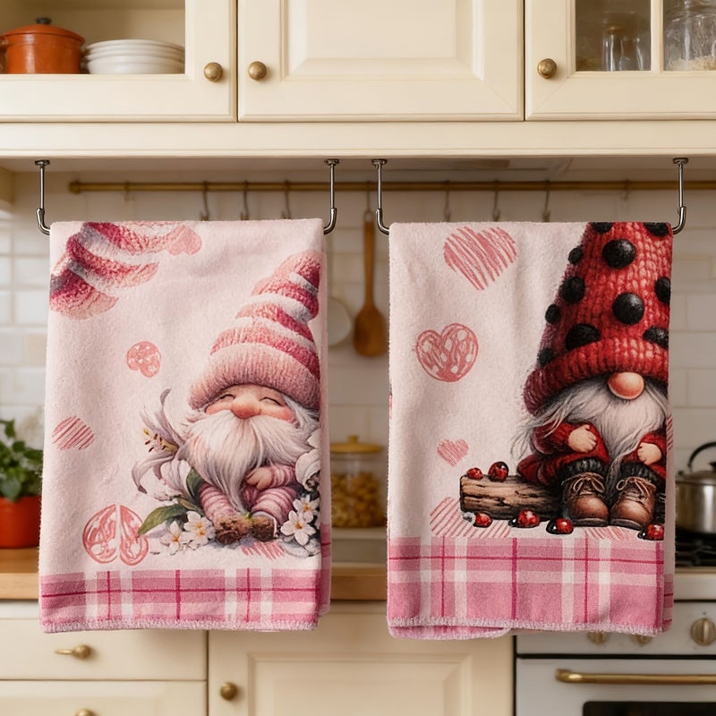 Sweet Pink Gnome Kitchen Towel Set 5 Pack Pink Grid Gathering Gnome Unique Designs For Baking And Cleaning - Image 2
