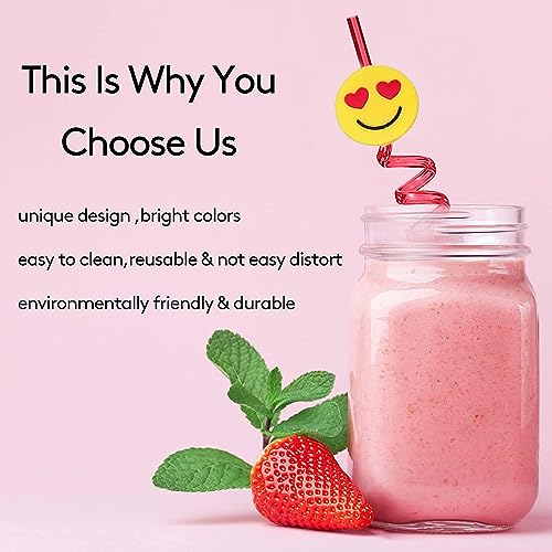Giffy® 4 Pcs Reusable Spiral Smoothie Plastic BPA Free Drinking Straw for Milkshakes, Soft Drink, Juice, Christmas, Birthday Party Gifts - Multicolor, Smiley Design (Pack of 1) (1) - Image 5