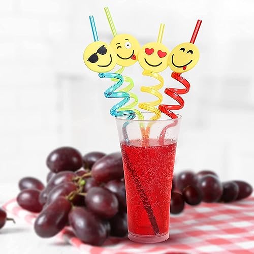 Giffy® 4 Pcs Reusable Spiral Smoothie Plastic BPA Free Drinking Straw for Milkshakes, Soft Drink, Juice, Christmas, Birthday Party Gifts - Multicolor, Smiley Design (Pack of 1) (1) - Image 3