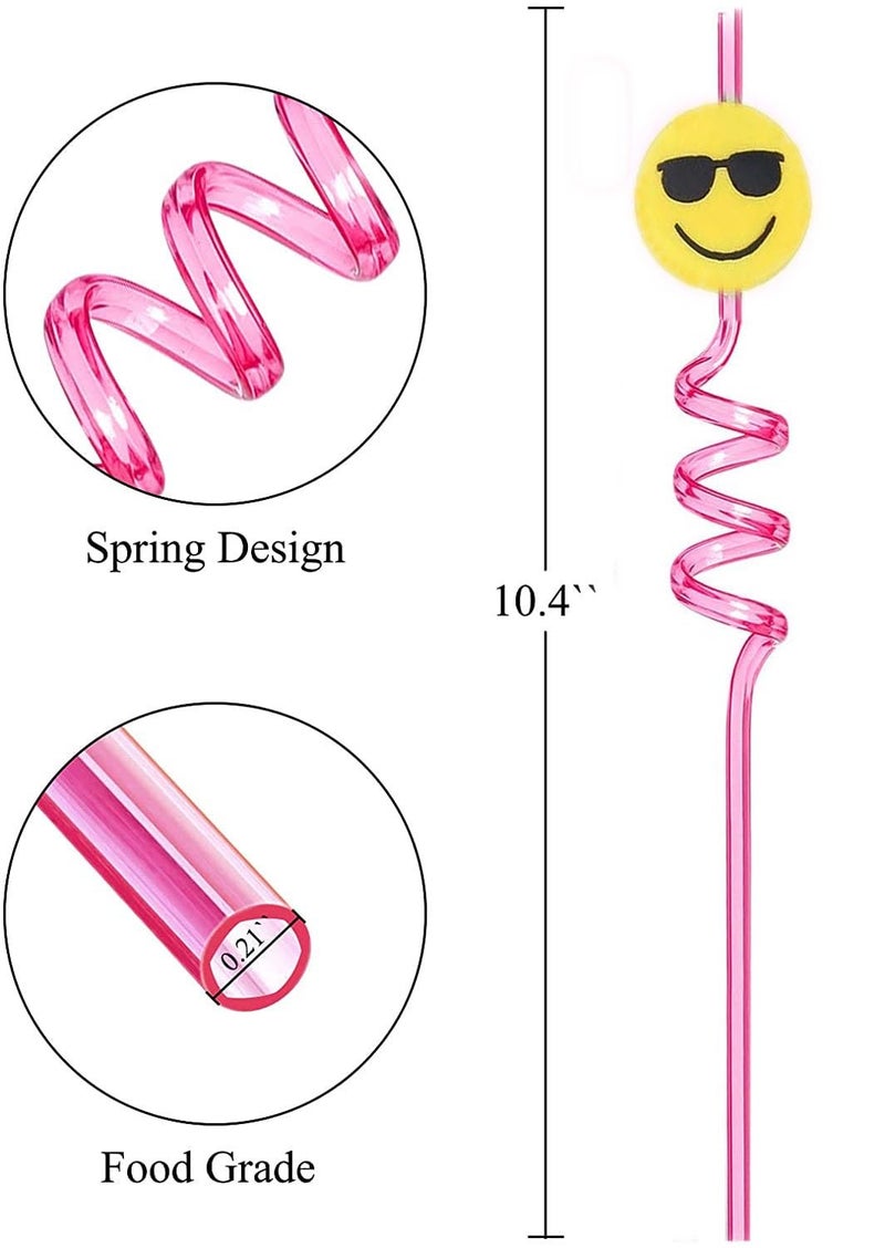 Giffy® 4 Pcs Reusable Spiral Smoothie Plastic BPA Free Drinking Straw for Milkshakes, Soft Drink, Juice, Christmas, Birthday Party Gifts - Multicolor, Smiley Design (Pack of 1) (1) - Image 2