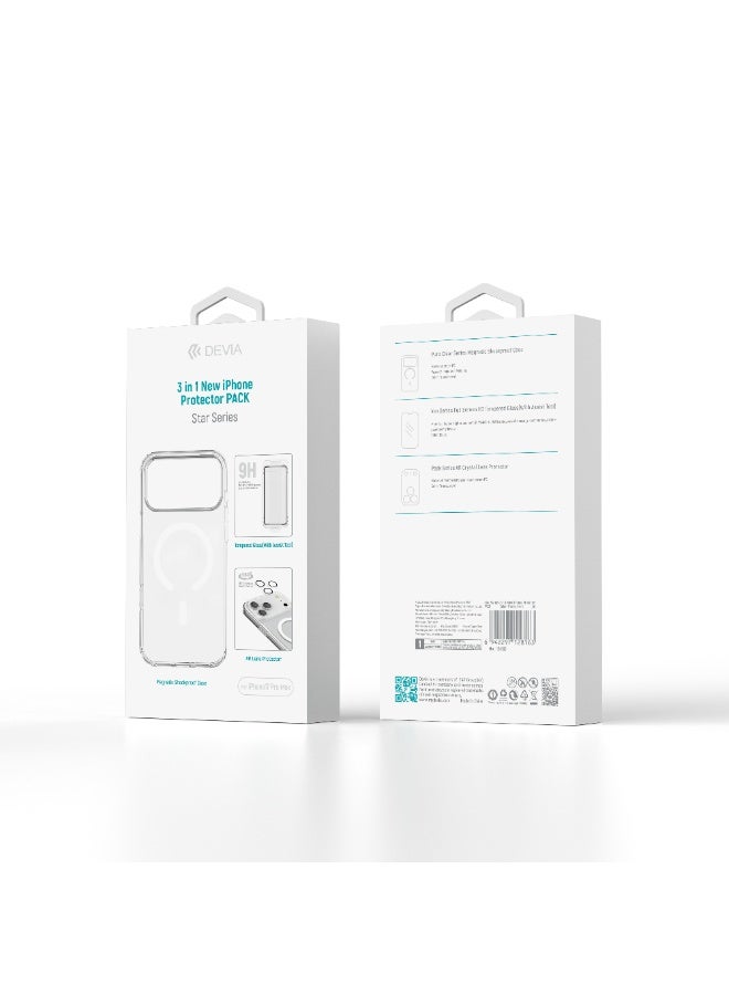 devia iPhone 17 Pro Max Protection Package - 3 in 1 Clear Magnetic Case + Full Screen Glass + Lens Protector - Magnetic Support Compatible with Wireless Charging and Easy and Quick Installation with the Included Helping Tools - Image 1