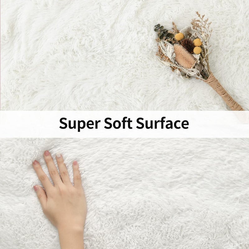 Merelax Soft Modern Indoor Large Shaggy Rug for Livingroom Bedroom Dorm Kids Room Home Decorative, Non-Slip Plush Fluffy Furry Fur Area Rugs Comfy Nursery Accent Floor Carpet 8x10 Feet, Ivory - Image 4