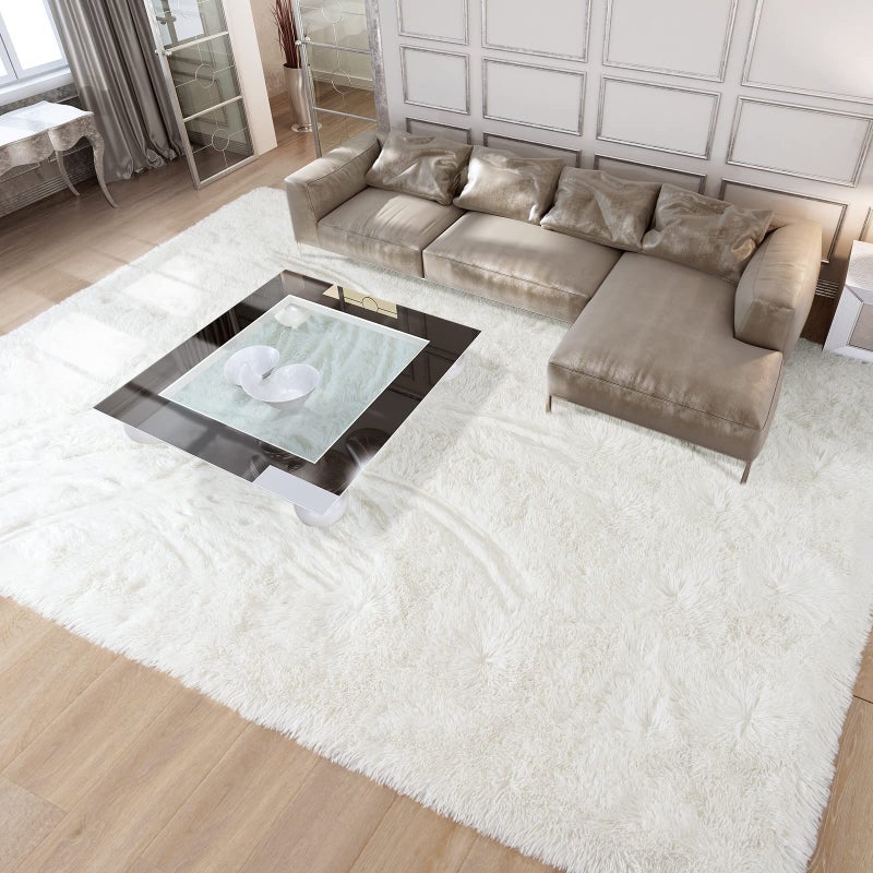Merelax Soft Modern Indoor Large Shaggy Rug for Livingroom Bedroom Dorm Kids Room Home Decorative, Non-Slip Plush Fluffy Furry Fur Area Rugs Comfy Nursery Accent Floor Carpet 8x10 Feet, Ivory - Image 2