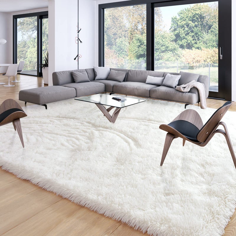 Merelax Soft Modern Indoor Large Shaggy Rug for Livingroom Bedroom Dorm Kids Room Home Decorative, Non-Slip Plush Fluffy Furry Fur Area Rugs Comfy Nursery Accent Floor Carpet 8x10 Feet, Ivory - Image 1