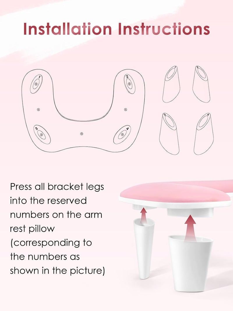 FBLXE Arm Rest for Nails Tech - U-shaped Manicure Nail Hand Rest Pillow Cushion, Big Microfiber Leather Nail Arm Rest Stand for Acrylic Nail Art Tech (Pink) - Image 5