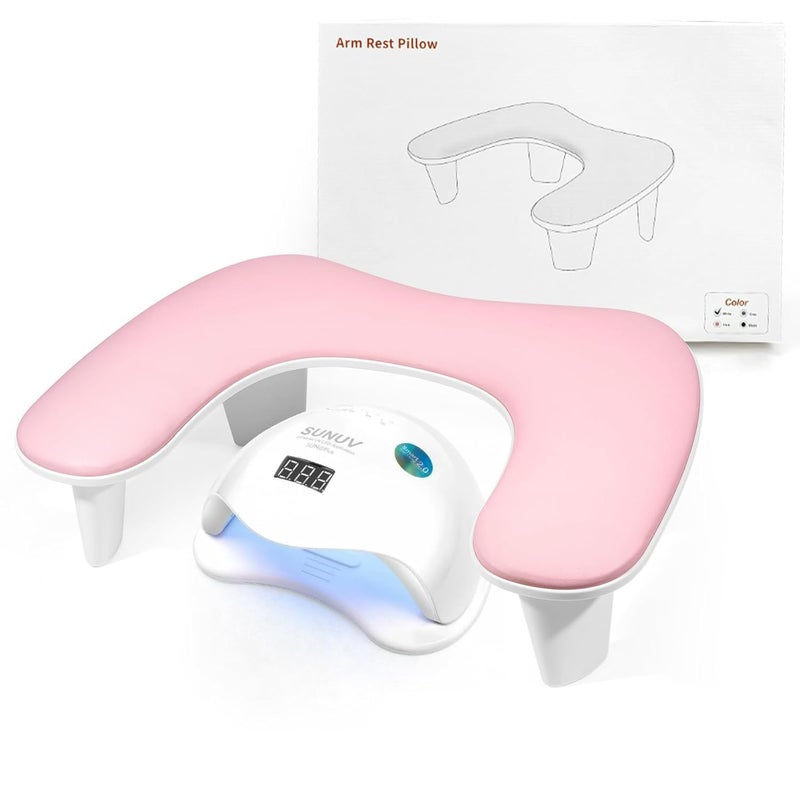 FBLXE Arm Rest for Nails Tech - U-shaped Manicure Nail Hand Rest Pillow Cushion, Big Microfiber Leather Nail Arm Rest Stand for Acrylic Nail Art Tech (Pink) - Image 1