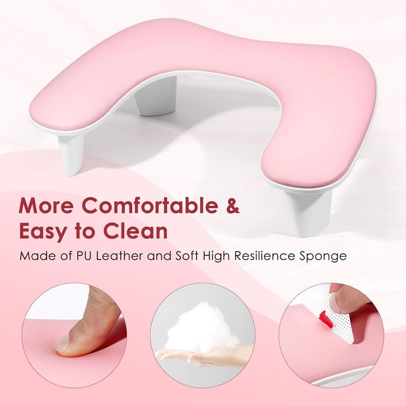 FBLXE Arm Rest for Nails Tech - U-shaped Manicure Nail Hand Rest Pillow Cushion, Big Microfiber Leather Nail Arm Rest Stand for Acrylic Nail Art Tech (Pink) - Image 3