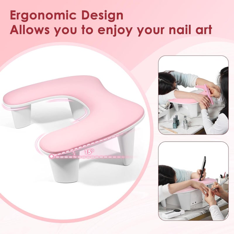 FBLXE Arm Rest for Nails Tech - U-shaped Manicure Nail Hand Rest Pillow Cushion, Big Microfiber Leather Nail Arm Rest Stand for Acrylic Nail Art Tech (Pink) - Image 4