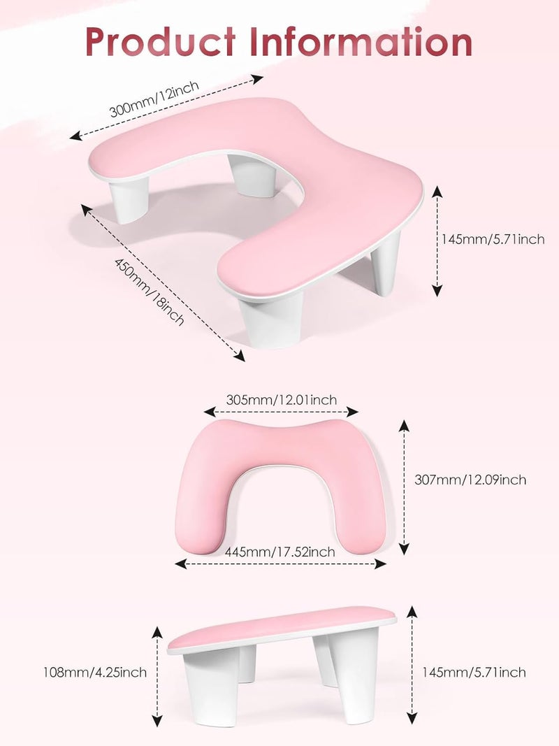 FBLXE Arm Rest for Nails Tech - U-shaped Manicure Nail Hand Rest Pillow Cushion, Big Microfiber Leather Nail Arm Rest Stand for Acrylic Nail Art Tech (Pink) - Image 2