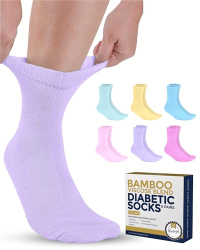 Pembrook Bamboo Viscose Diabetic Socks for Women Men 6 Pairs Ankle Socks for Swollen Feet Neuropathy Socks Diabetic Socks Women 912 Pink Light Pink Purple Blue Green Yellow