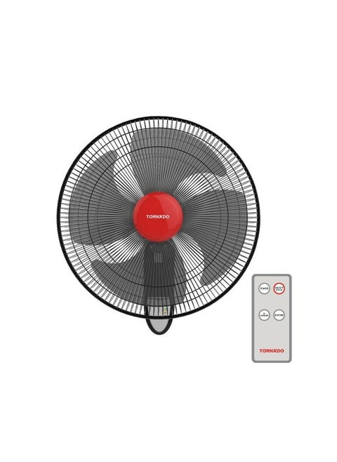 TORNADO Wall Fan, 18 inch, Oscillation Directions, 3 Speed Levels 4 Blades with Remote Control, Best for Home & Office, Black x Red - EPS-18R