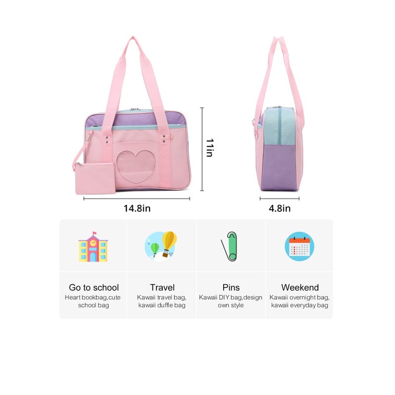 Zikra Shoulder Bag, School Bag Made Of Premium Oxford and Pvc Plastic Large Anime Shoulder Bag Kawaii Handbag for Women Transparent Love Casual Shoulder Bag for School, Work, Gym, Sports, Travel (Pink) - Image 3