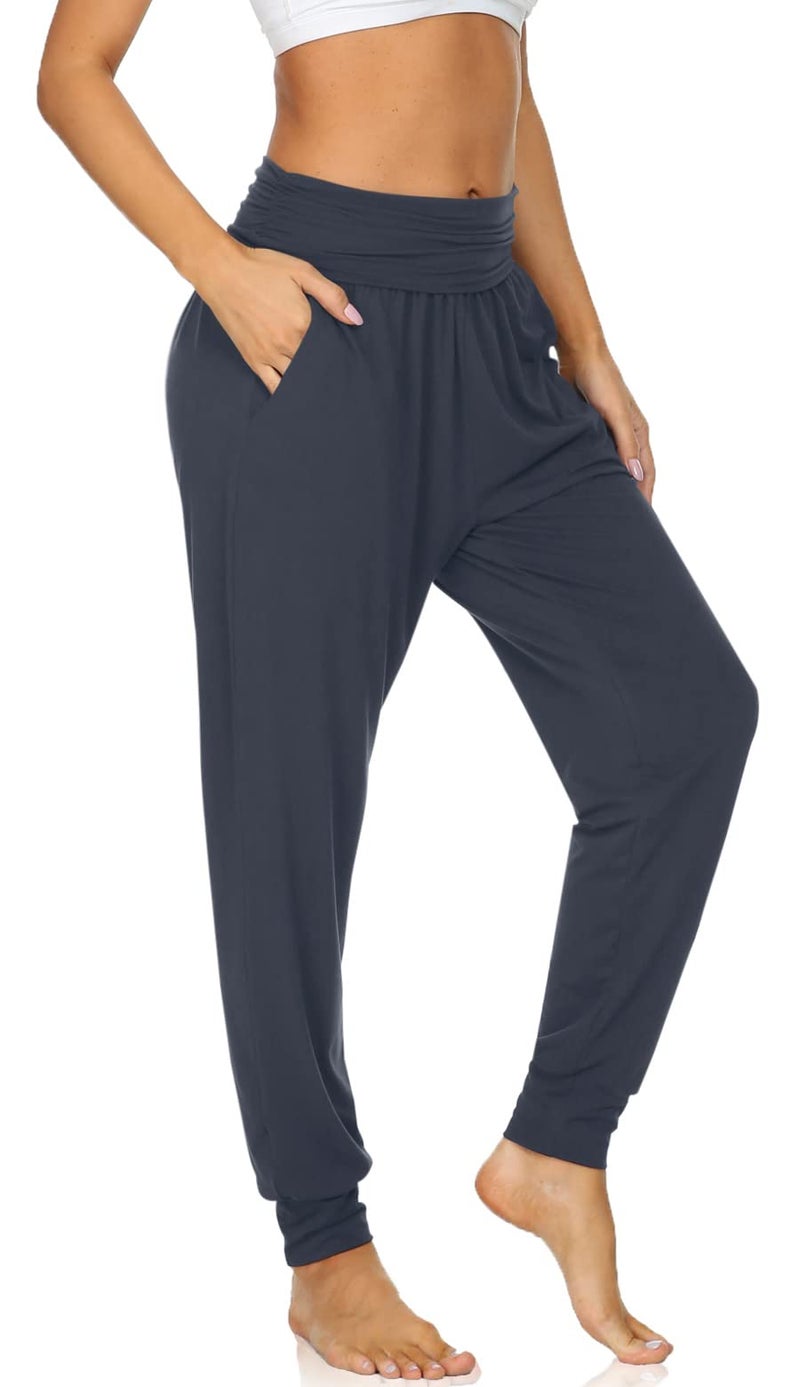 UEU Women's Comfy Yoga Joggers Pants High Waisted Loose Fitting Workout Grey Ladies Fitness Sweatpants Lounge Harem Pants with Pockets(Darkgray,L) - Image 1