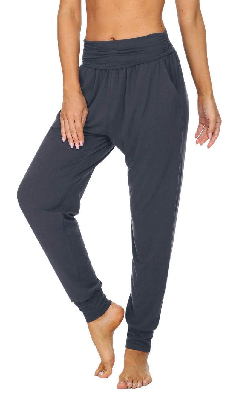 UEU Women's Comfy Yoga Joggers Pants High Waisted Loose Fitting Workout Grey Ladies Fitness Sweatpants Lounge Harem Pants with Pockets(Darkgray,L) - Image 2