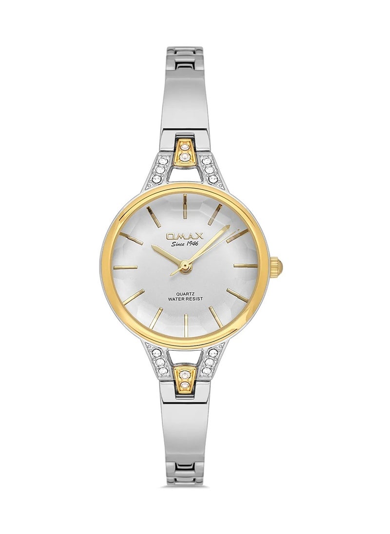 OMAX - Omax Women's Silver Luxury Wrist Watch, Watches for Women, Stainless Watches, Luxury Steel Band, Gold Round Dial, Waterproof Watch, 1 Year Warranty - Image 1