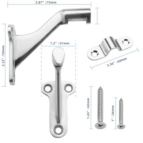 YANYUCB 3Handrail Brackets304 Stainless Steel Handrail Stair BracketsHeavy Duty Support Hardware for StairwaysHome or Office Staircase Hand Rail Bracket with Screws3 Pack - Image 3